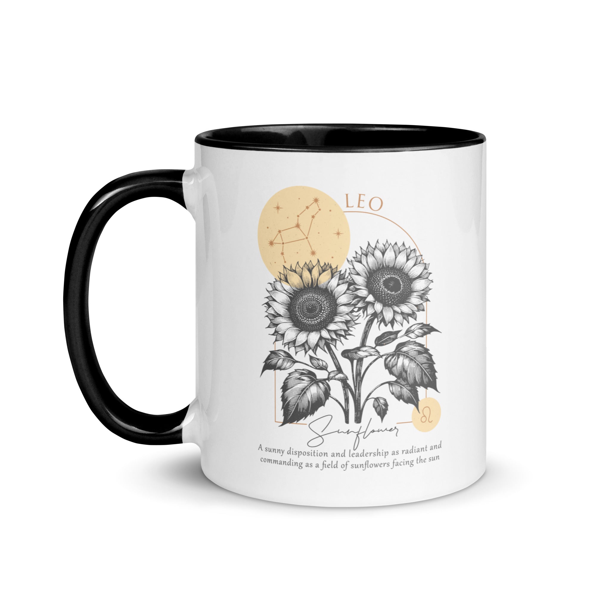 Leo Zodiac Sunflower Birth Flower 11 oz Mug with Black Handle - https://ascensionemporium.net